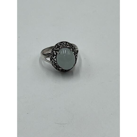 Sterling Silver CNA‎ PRANDA
Jade Cabochon Filigree Cocktail Ring Size 9 - 4.7g - Picture 11 of 12